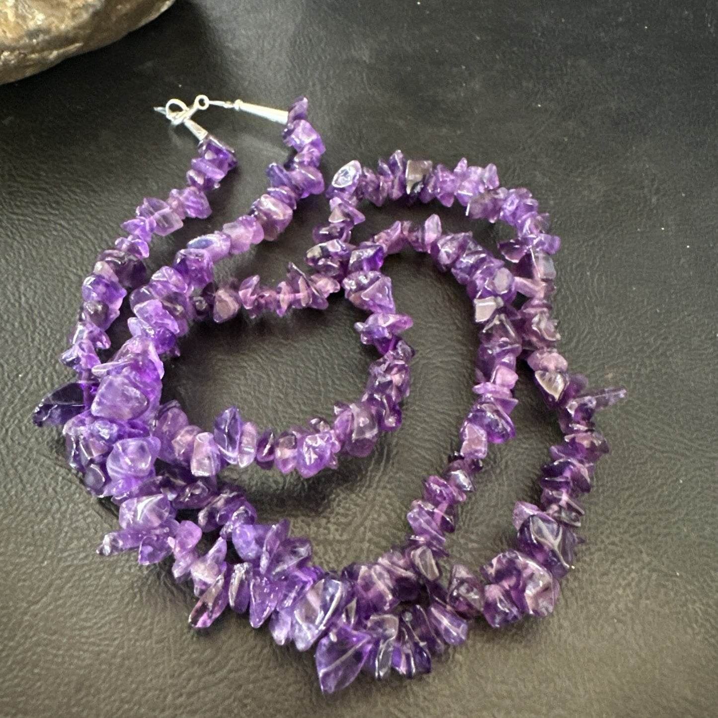 Purple Nugget Amethyst Southwestern Sterling Silver Beads Necklace 26” 18820