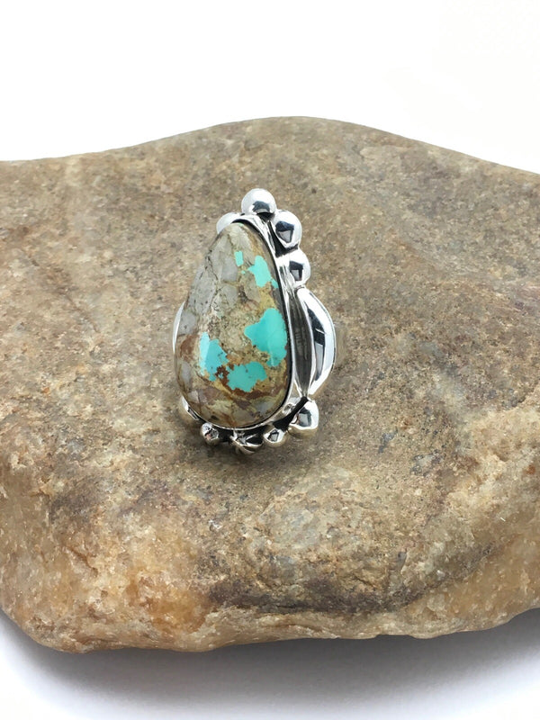 Turquoise Southwestern Ring Size 8.25 | Sterling Silver | Authentic Native American Handmade | 2598
