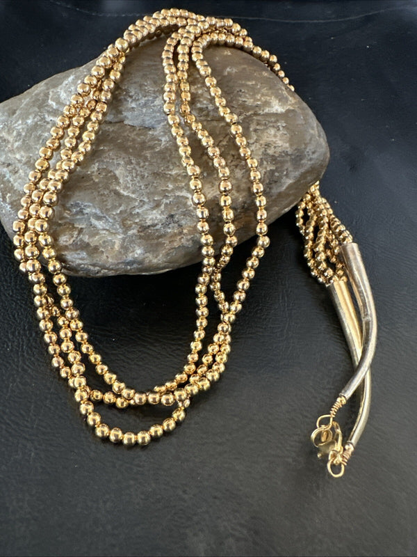 Gold Filled 3 Strand Bead Necklace 24" | Sterling Silver | Authentic Native American Handmade | 18647