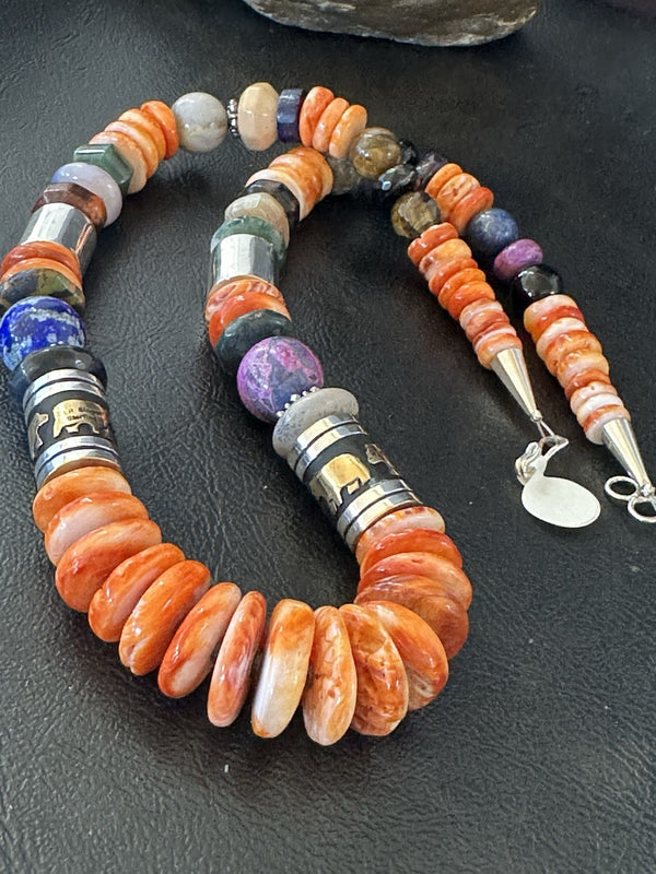 Tommy Rosita Singer T R Sterling Silver Orange Spiny Lapis Necklace 20in 19410