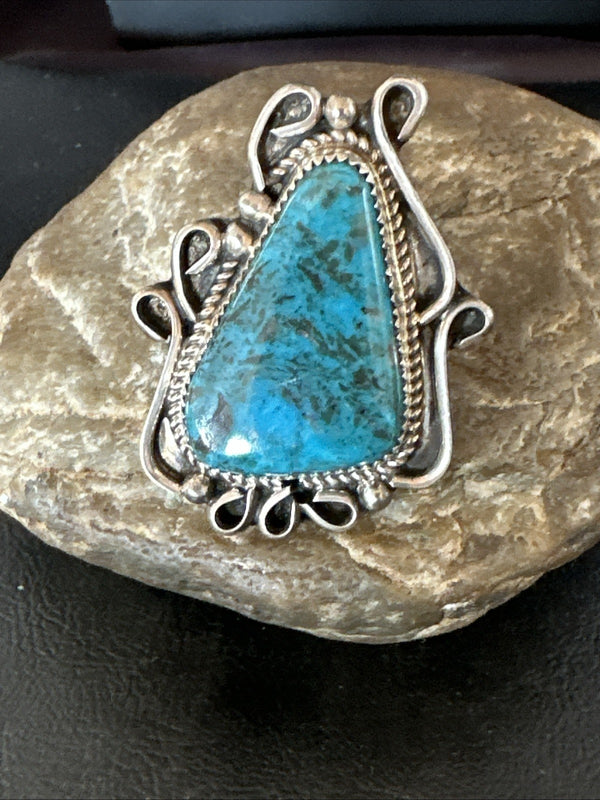 Blue Turquoise Navajo Ring Size 7 | Sterling Silver | Authentic Native American Handmade | 19781