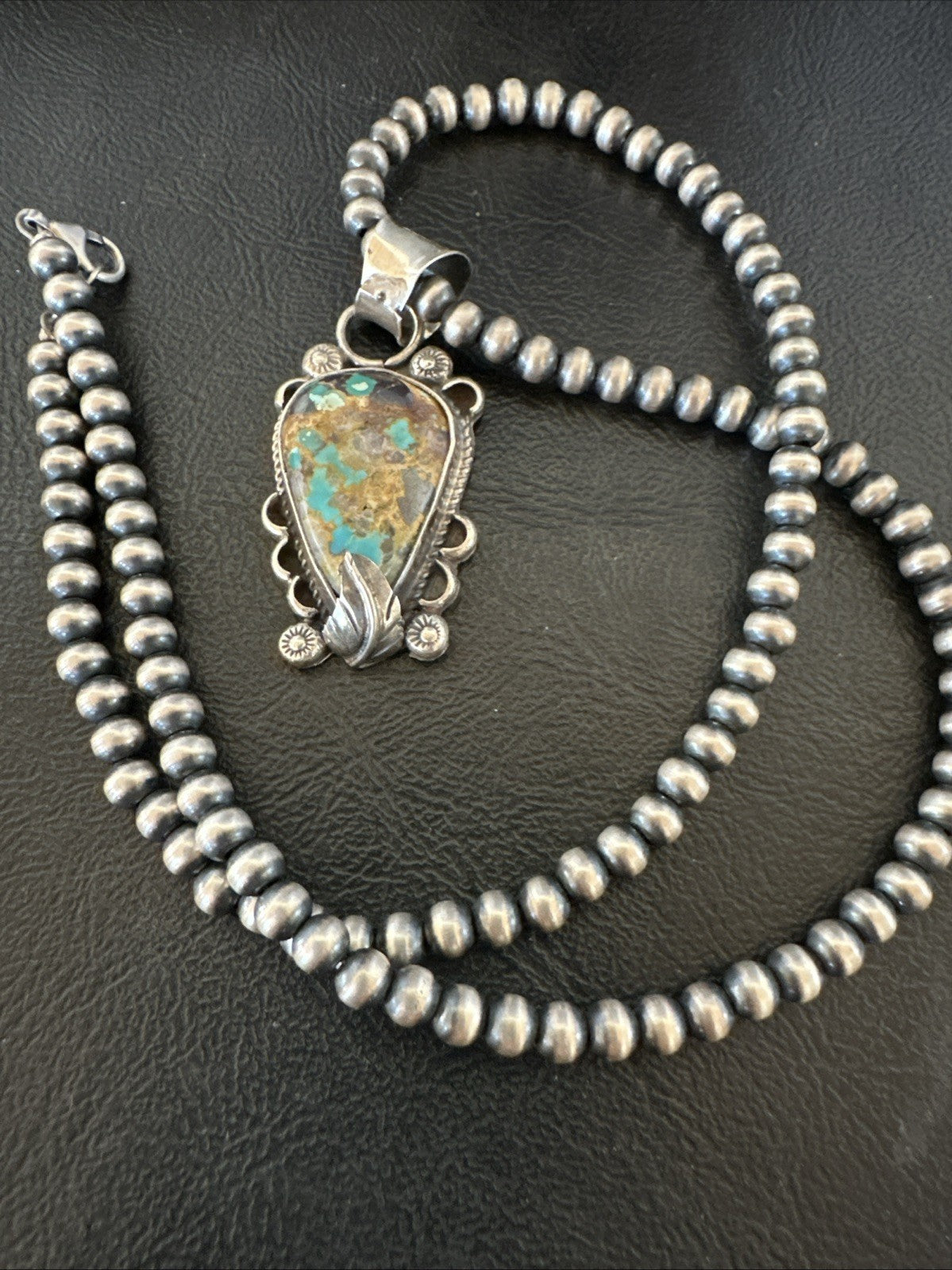 Womens Blue Turquoise Pendant Navajo Pearls Sterling Silver Necklace 19575