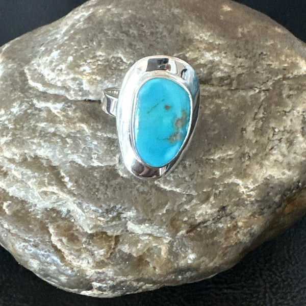 Southwestern Blue Kingman Turquoise Ring Size 8 | Sterling Silver | Authentic Native American Handmade | 18518