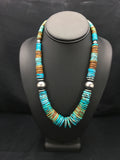 Blue Green Turquoise Navajo Beads Necklace | Sterling Silver | Authentic Native American Handmade | 02607