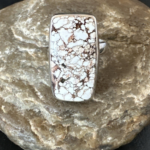 Men's Women's Wild Horse Turquoise Navajo Ring Sz 8 | Sterling Silver | Authentic Native American Handmade | 17347
