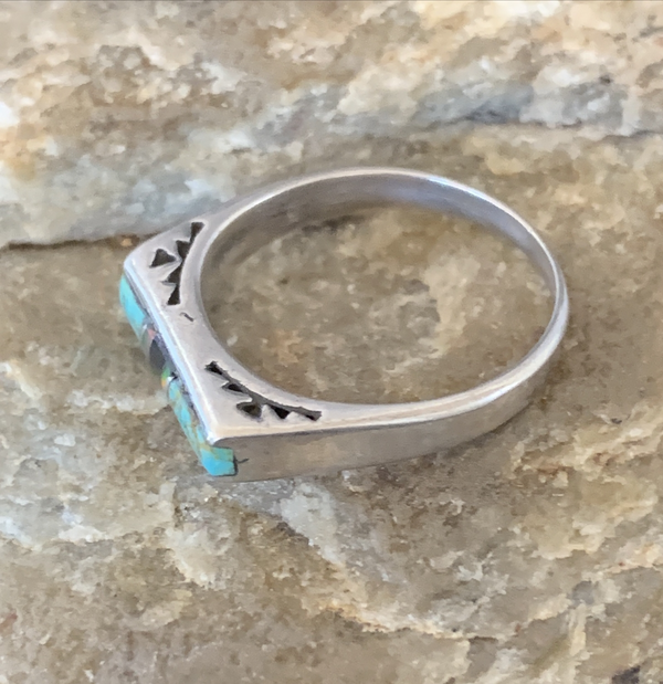 Turquoise Onyx Navajo Inlay Ring Size 6 | Sterling Silver | Authentic Native American Handmade | 11152