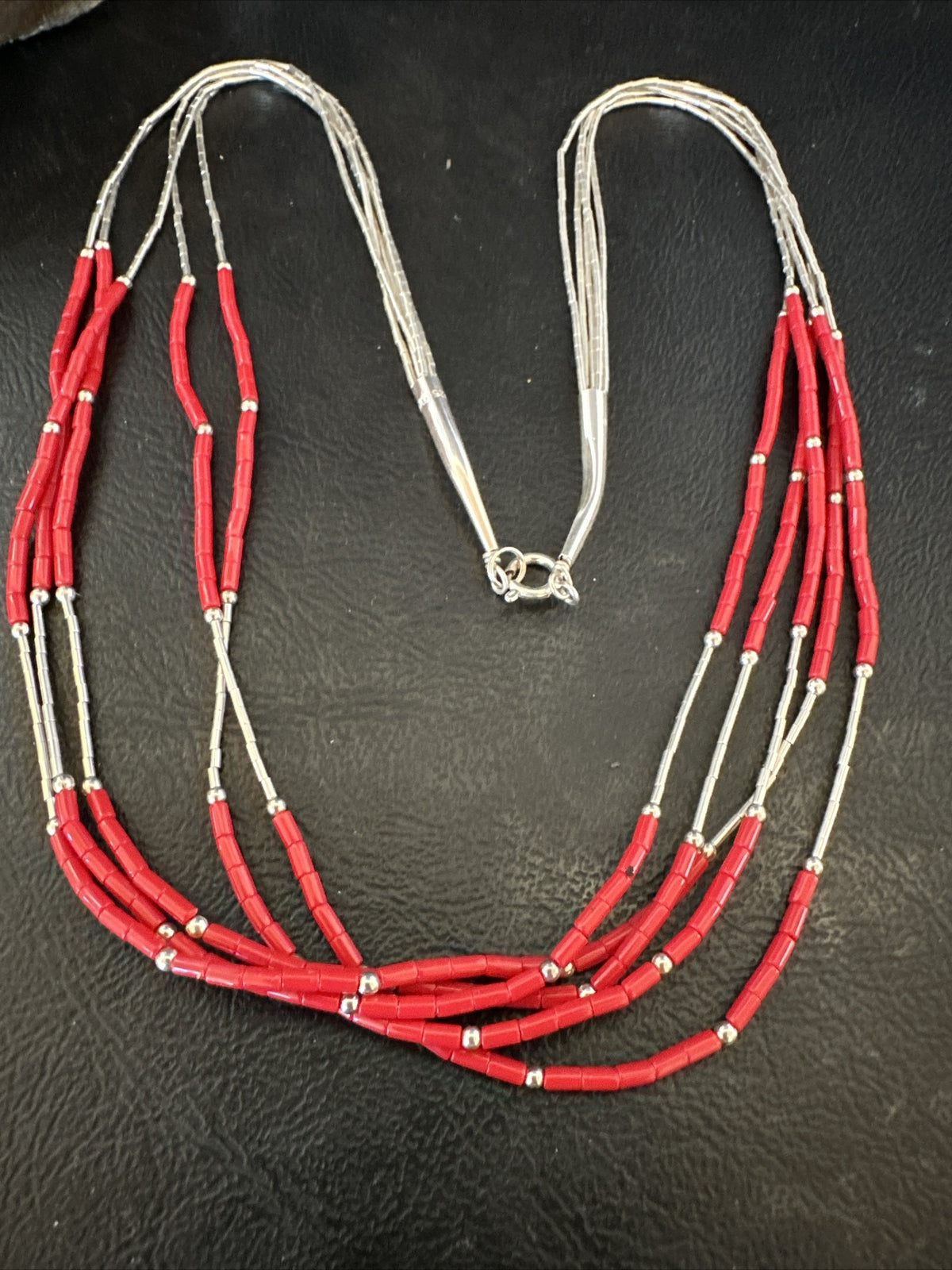 Red Coral Heishi Liquid Sterling Silver 5S Necklace 20" 17739
