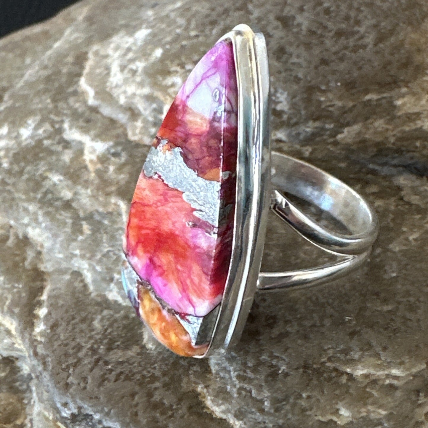 Blue Turquoise Spiny Oyster Southwestern Sterling Silver Ring Size 6 18472
