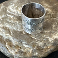 Men's Women Wedding Wide Band Navajo Stamped Ring Size 7 | Sterling Silver | Authentic Native American Handmade | 19063