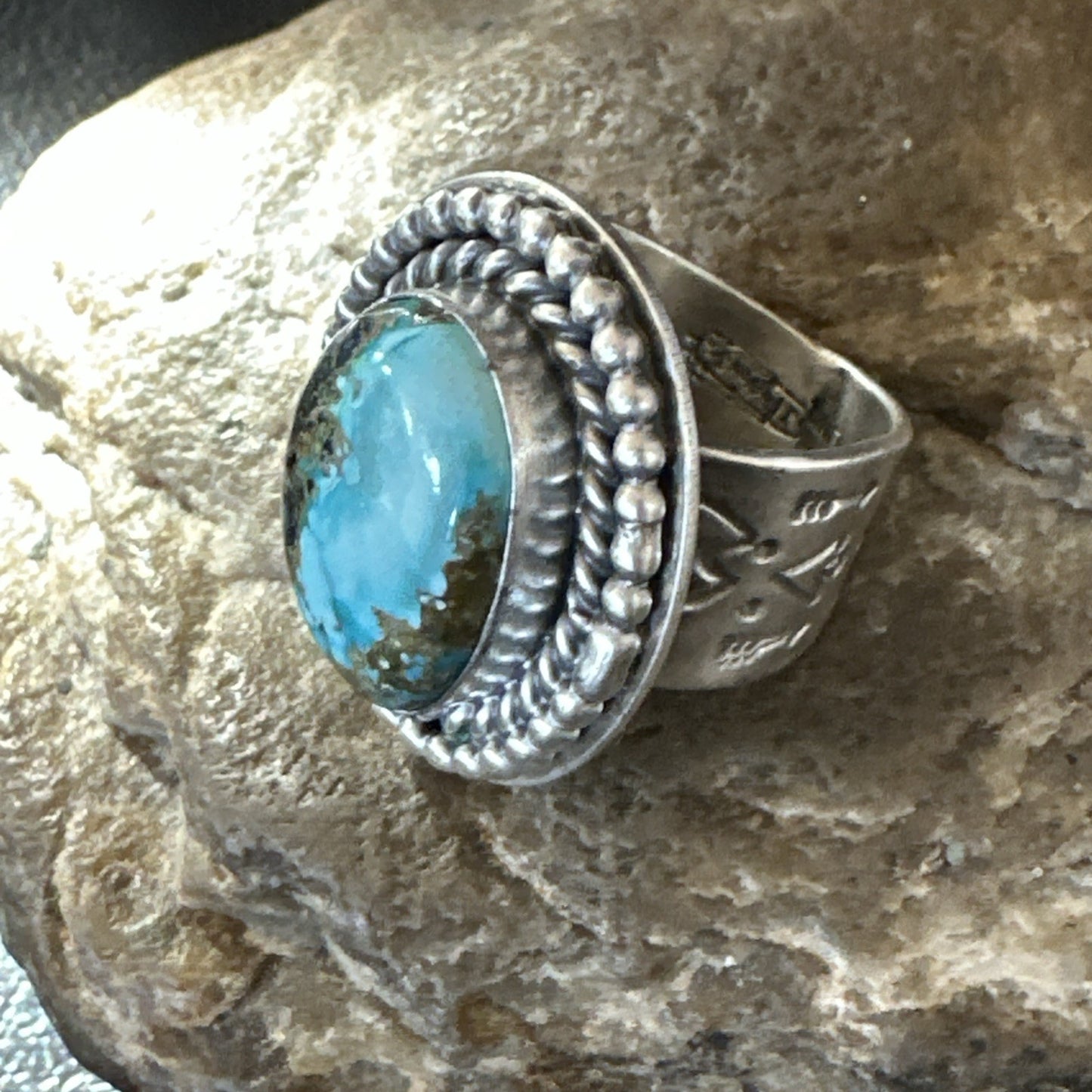 Navajo Sterling Silver Blue Royston Turquoise Ring Size 7 19631