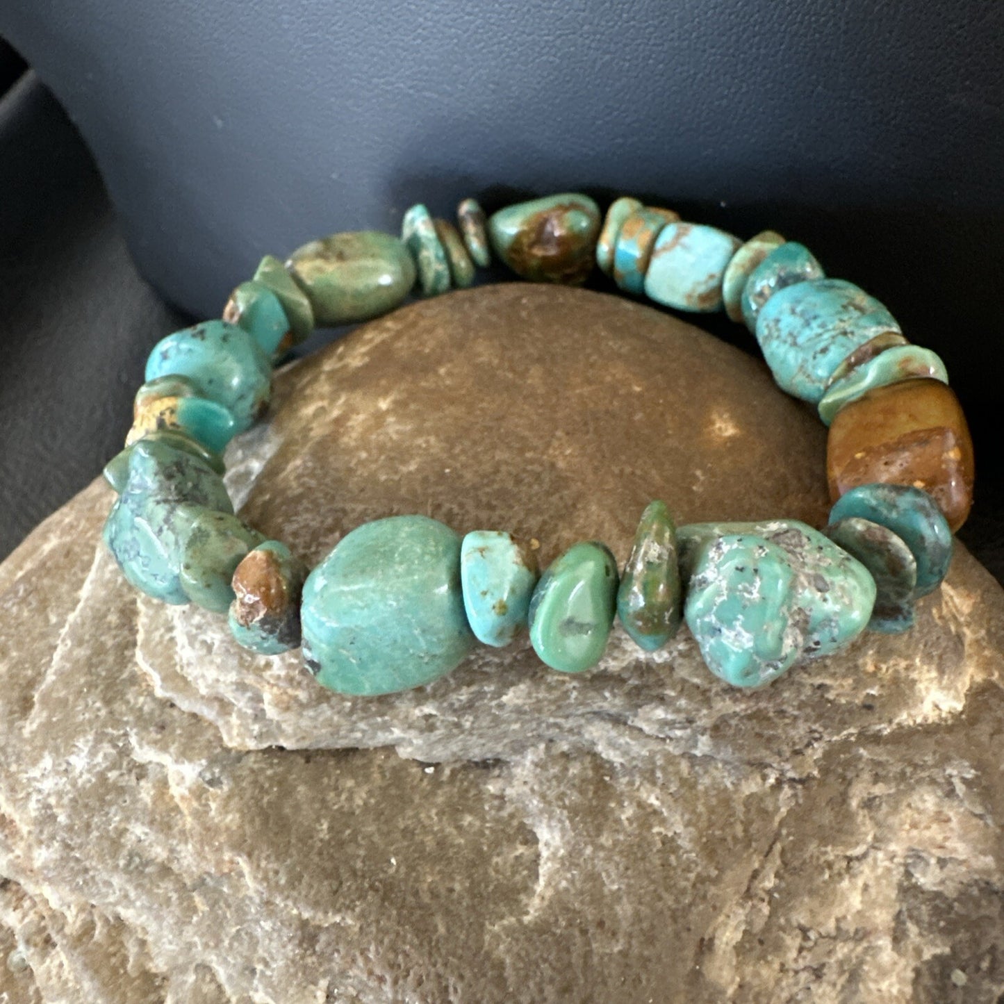 Mens Womens Blue Green Turquoise Stretch Stone Friendship Bracelet 7" 18857