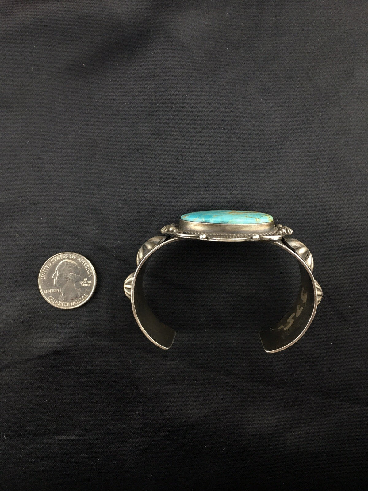 Kingman Turquoise Navajo Sterling Silver Cuff Bracelet 04538