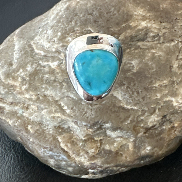 Southwestern Blue Kingman Turquoise Ring Size 7 | Sterling Silver | Authentic Native American Handmade | 18506