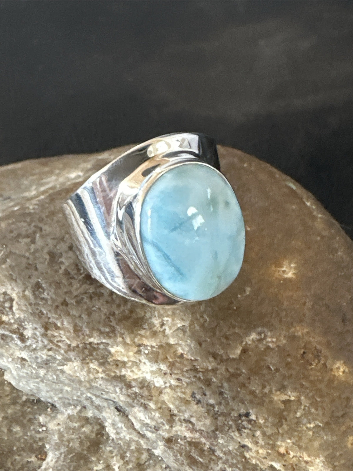 Womens Blue Larimar Navajo Sterling Silver Ring Size 9 17674