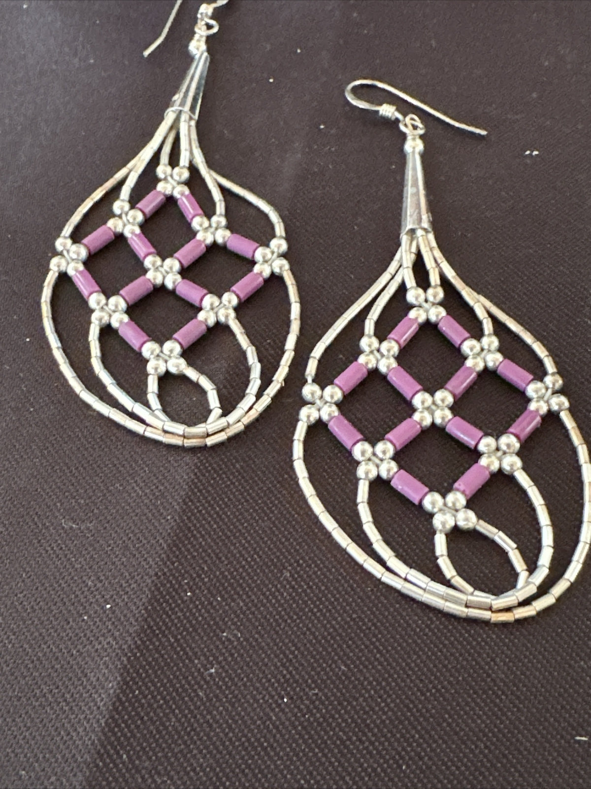 Stone 3 Strand Heishi Liquid Sterling Silver Dangle Earrings 17738