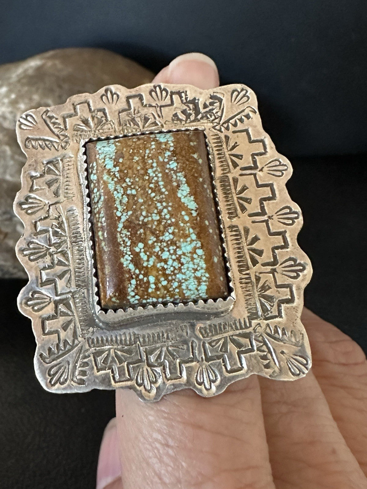 Men Women Blue Turquoise#8 Navajo Sterling Silver Ring Size 9 19107