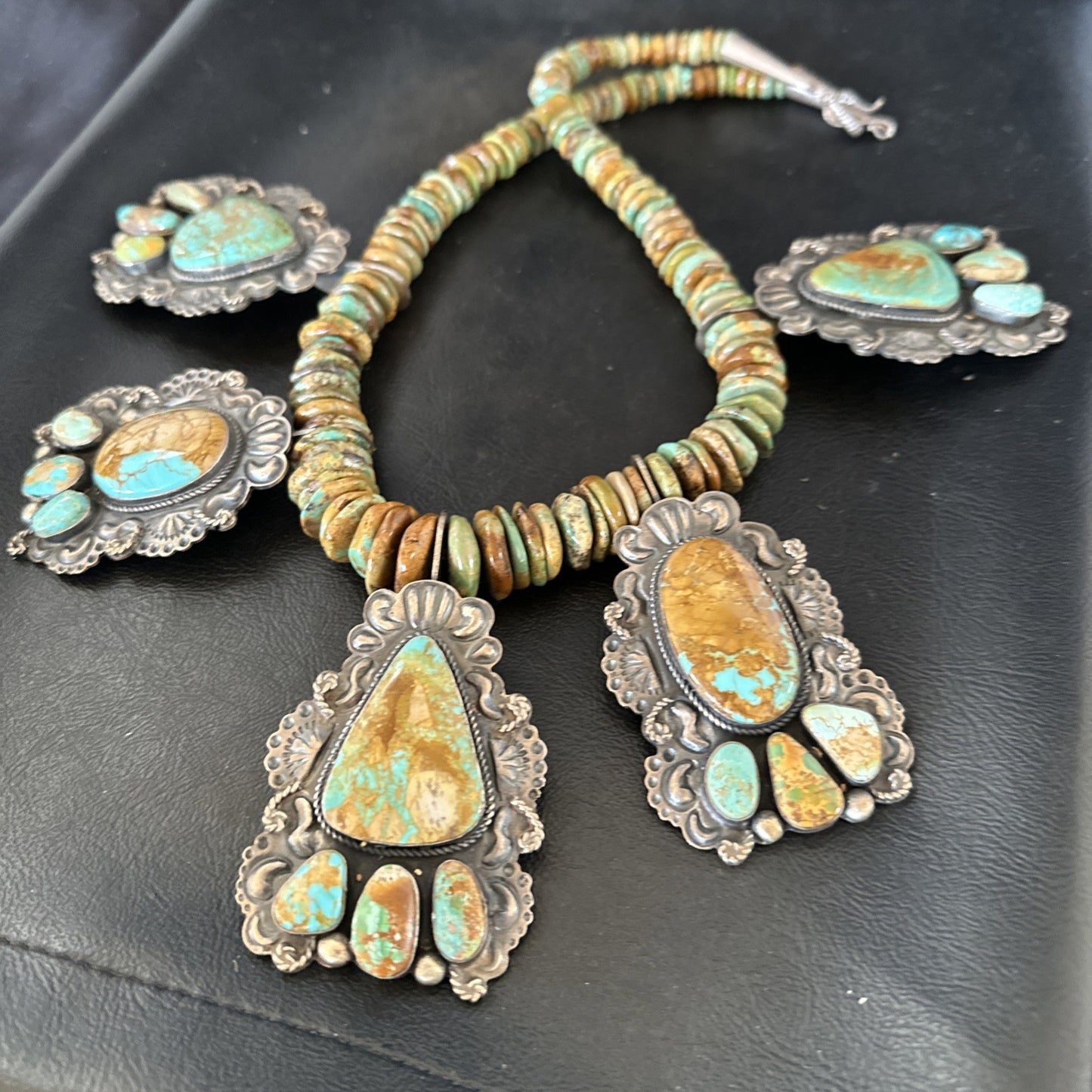 Statement Royston Turquoise Old Pawn 5 Navajo Sterling Silver Necklace 23" 19127