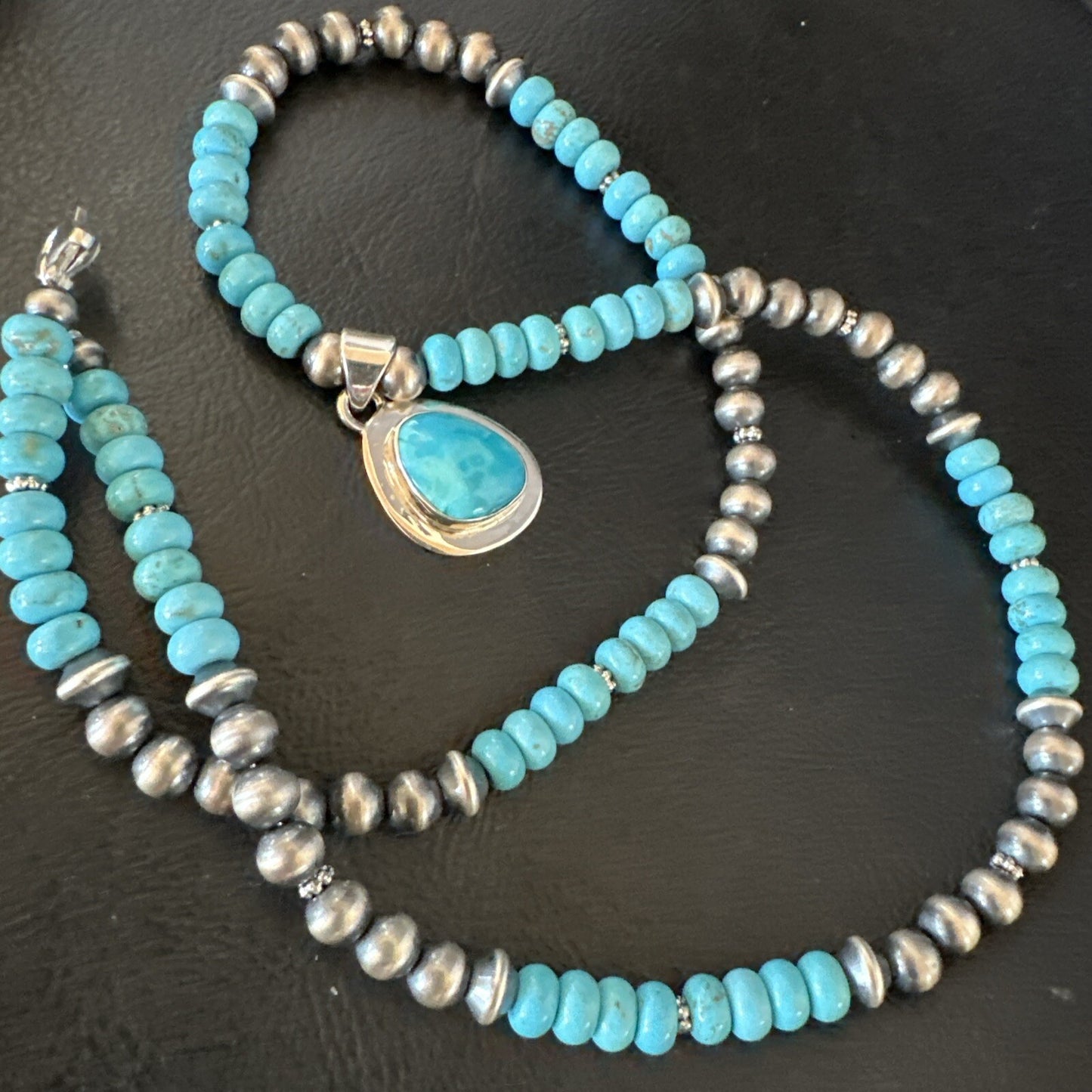 Mens Blue Kingman Turquoise Pendant Navajo Sterling Silver Necklace 21" 18113
