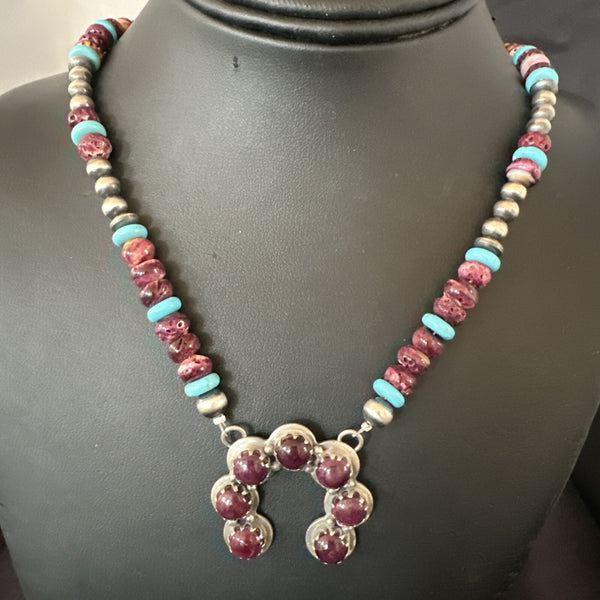 Purple Spiny Oyster Naja Pendant Turquoise Navajo Necklace | Sterling Silver | Authentic Native American Handmade | 18849