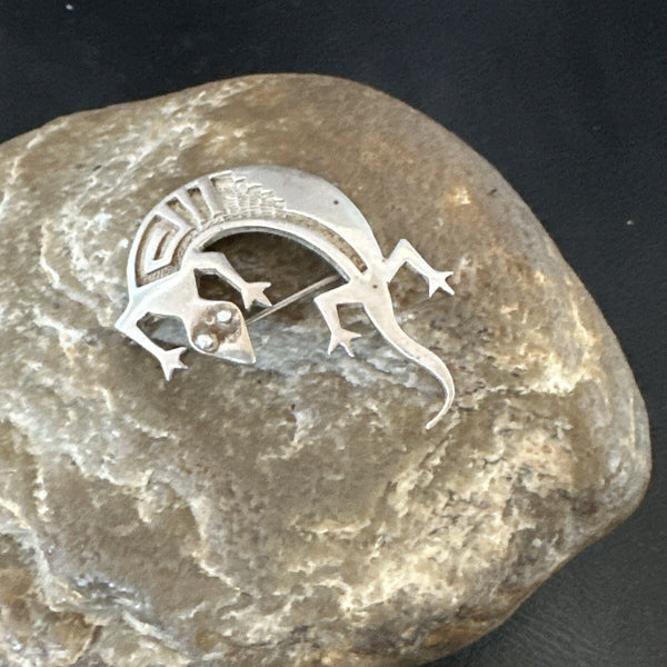 Navajo Stamped Lizard Pin Pendant Gecko | Sterling Silver | Authentic Native American Handmade | 18045