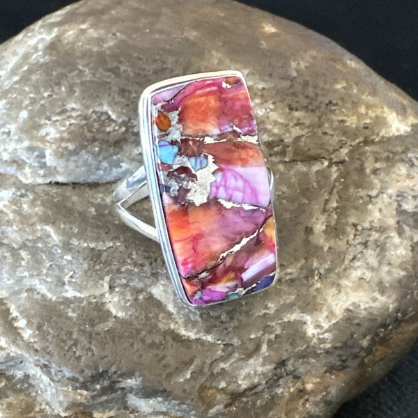 Blue Turquoise Spiny Oyster Southwestern Ring Size 8 | Sterling Silver | Authentic Native American Handmade | 18485