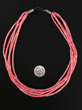 Pink Coral Tube Heishi Bead 5 Strand Navajo Necklace 19" | Sterling Silver | Authentic Native American Handmade | 1102