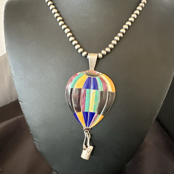 Balloon Multicolor Spiny Turquoise Pendant Navajo Necklace | Sterling Silver | Authentic Native American Handmade | 18757