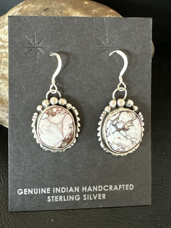 Women's Wild Horse Turquoise Navajo Dangle Earrings | Sterling Silver | Authentic Native American Handmade | 17706