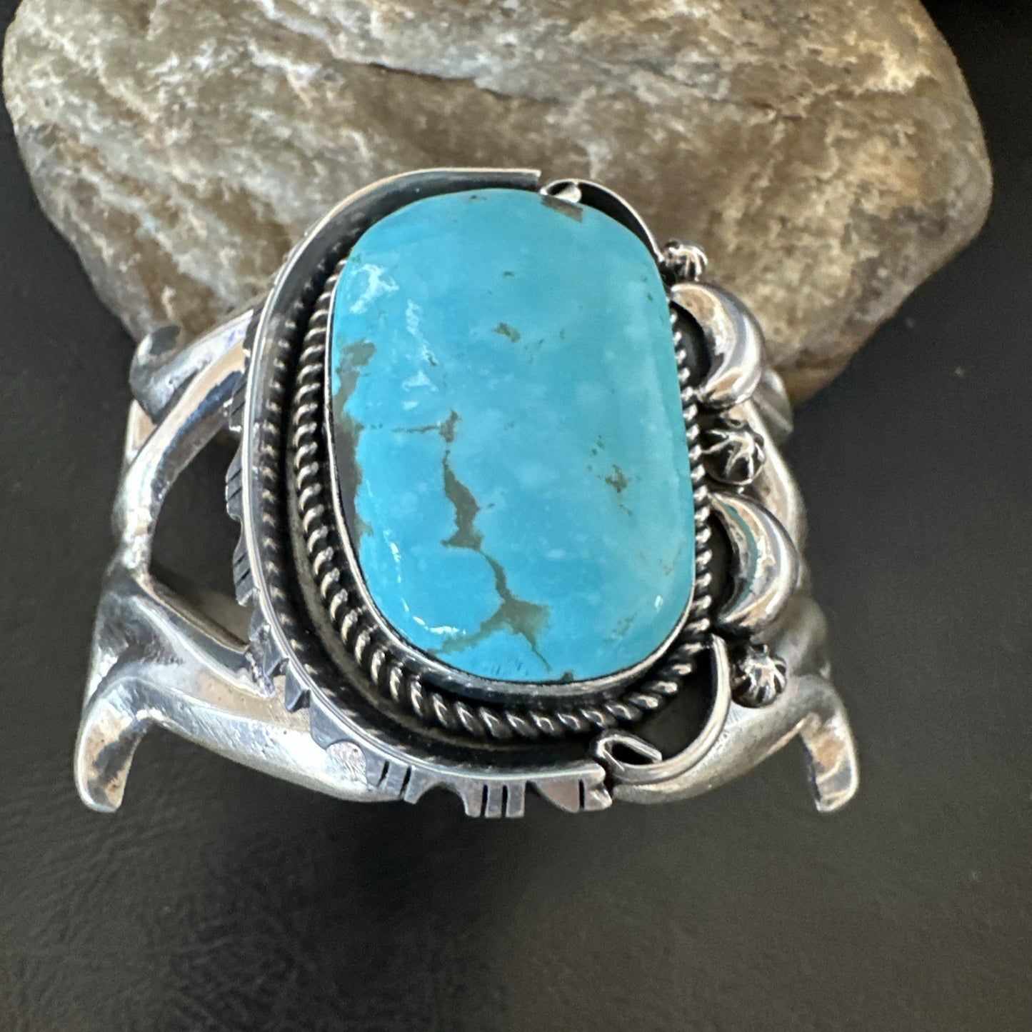 Tufa Women Blue Kingman Turquoise Navajo Sterling Silver Cuff Bracelet 19351