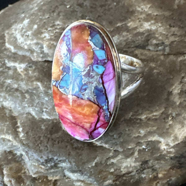 Blue Turquoise Spiny Oyster Southwestern Ring Size 10 | Sterling Silver | Authentic Native American Handmade | 19057