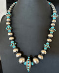 Navajo Pearls Blue Kingman Turquoise Necklace 23" | Sterling Silver | Authentic Native American Handmade | 19449
