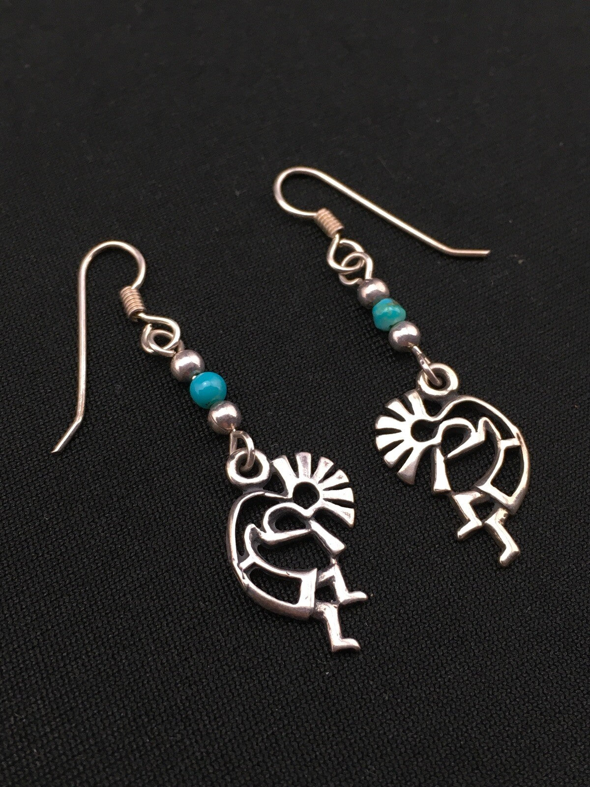 Native Turquoise Kokopelli Navajo Sterling Silver Earrings 1.25" 04525