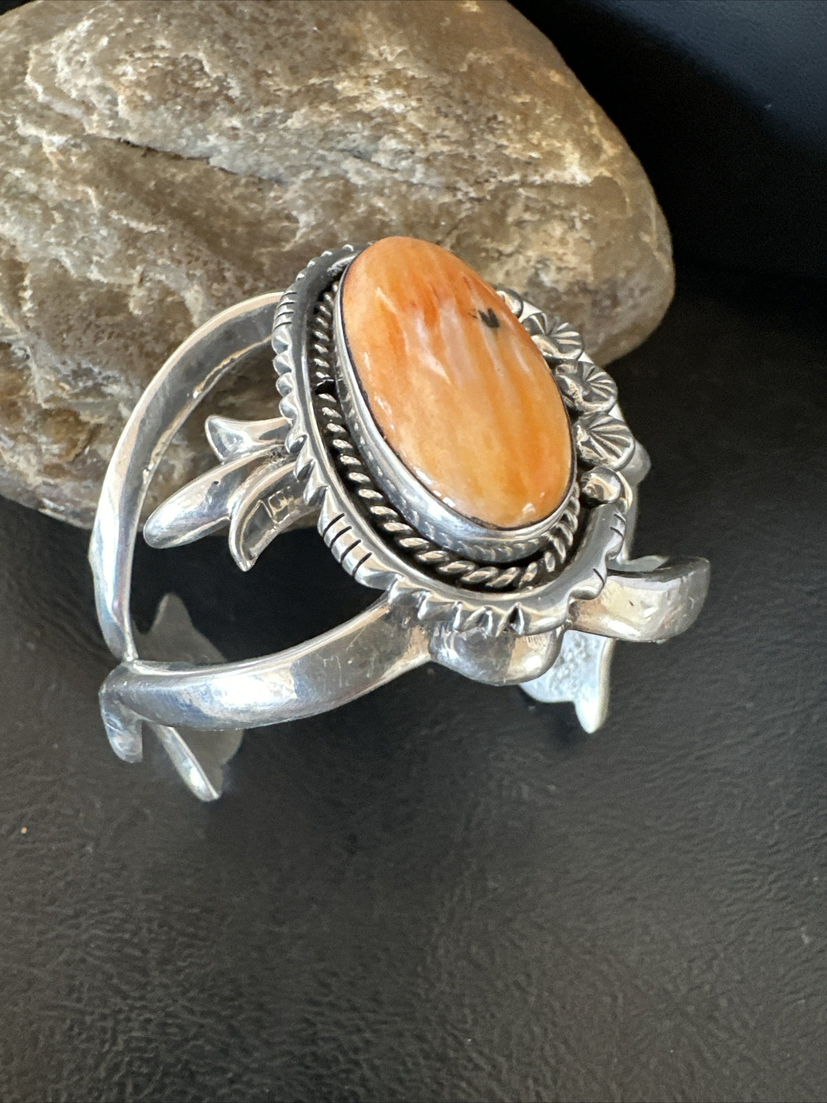 Orange Spiny Oyster Navajo Sterling Silver Cuff Bracelet 17703