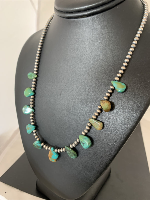 Royston Turquoise Beads Necklace | Sterling Silver | Authentic Native American Handmade | 02184