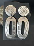 Navajo Stamped Stamped Handmade Earrings 2.75" | Sterling Silver | Authentic Native American Handmade | 17857
