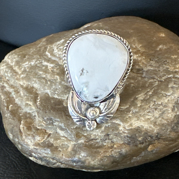 Men's Women's White Buffalo Turquoise Navajo Ring Size 9 | Sterling Silver | Authentic Native American Handmade | 18100