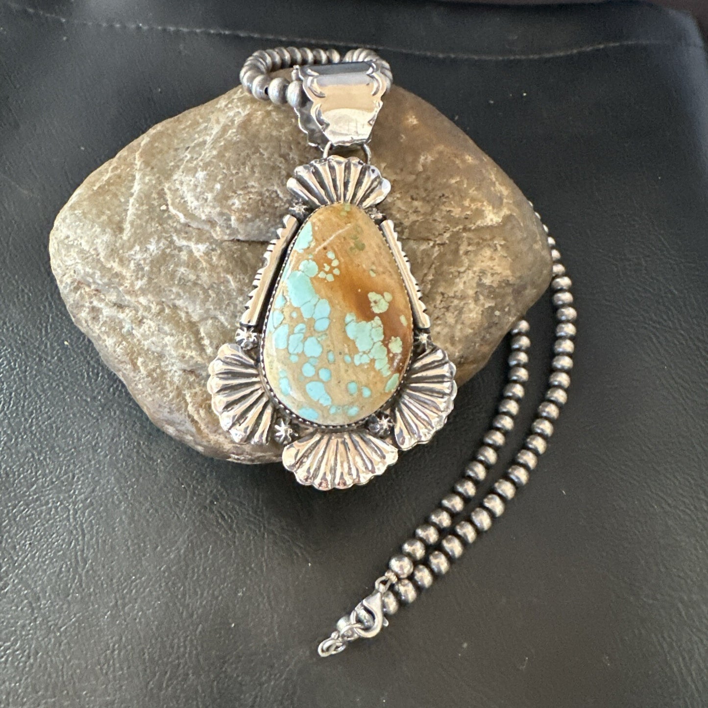 XL WoMens Royston Turquoise Pendant Navajo Pearls Sterling Silver Necklace 18748