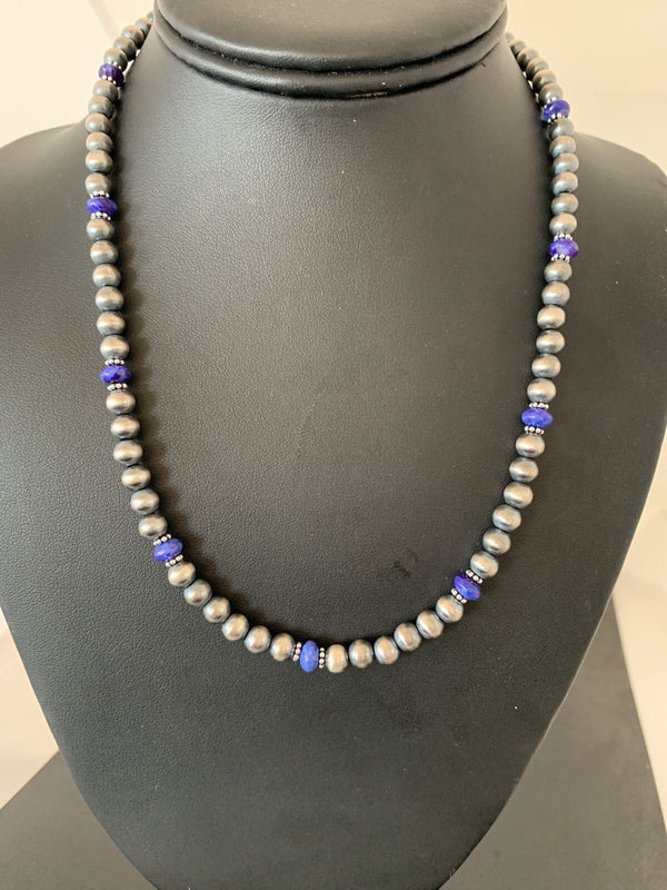 Purple Stone Bead Navajo Pearls Necklace 20" | Sterling Silver | Authentic Native American Handmade | 96320