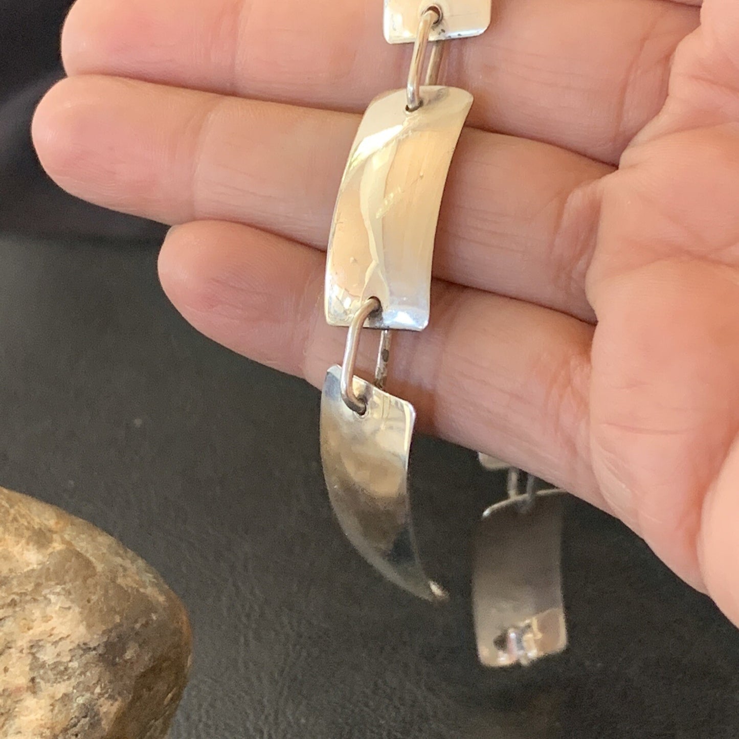Native American Navajo All Sterling Silver Link Bracelet 8.25" 10763