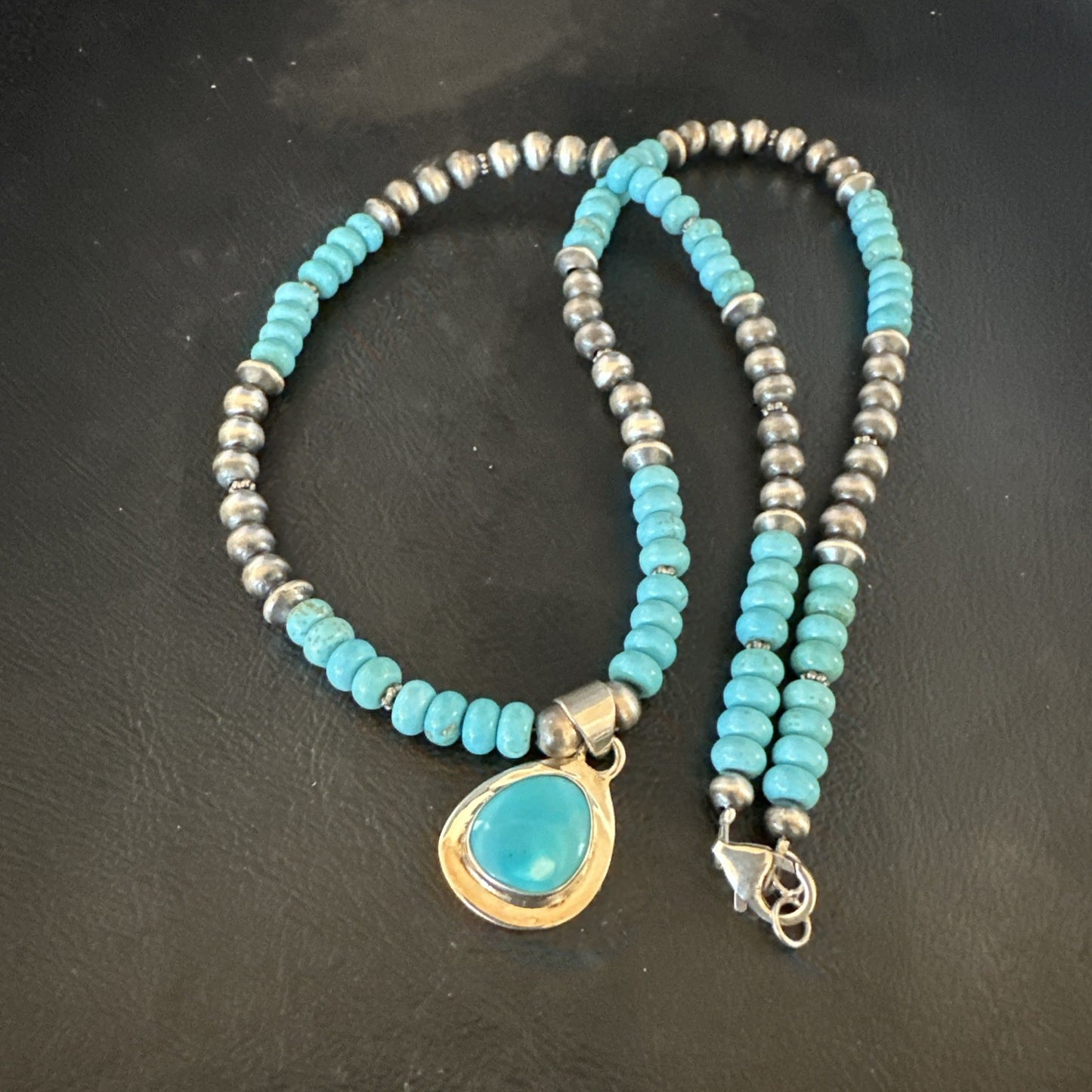 WoMens Blue Kingman Turquoise Pendant Navajo Sterling Silver Necklace 21" 19055