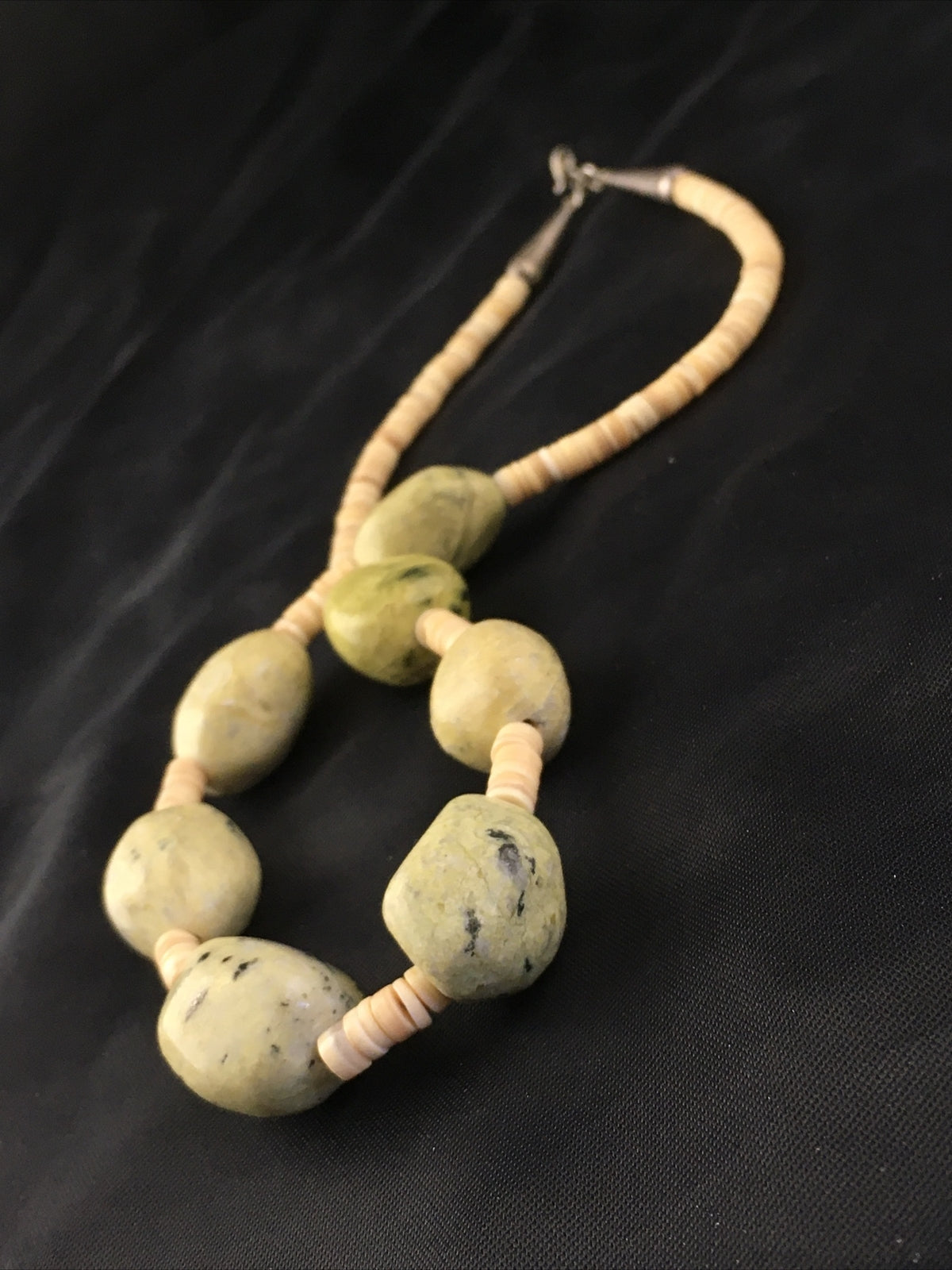 Chunky er Navajo Sterling Silver Jasper Shell Beads Necklace 17" 10247