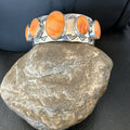 Orange Spiny Oyster 5 Stone Row Navajo Cuff Bracelet 7.7" | Sterling Silver | Authentic Native American Handmade | 19475