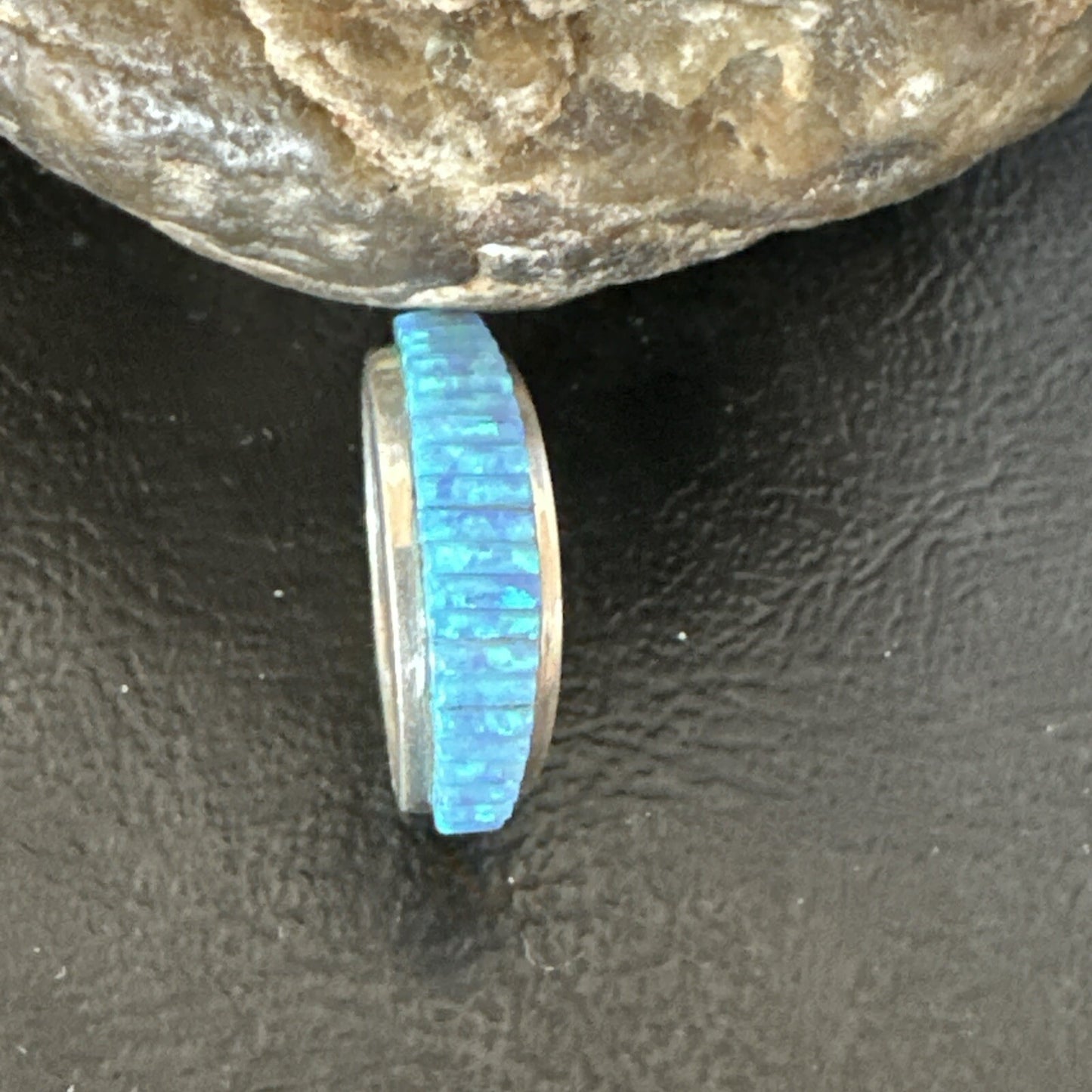 Blue Opal Navajo Sterling Silver Band Inlay Ring Size7 18800