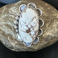 Men's Women's Wild Horse Turquoise Navajo Ring Size 8 | Sterling Silver | Authentic Native American Handmade | 18009