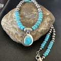 Women's Blue Kingman Turquoise Pendant Navajo Necklace 21" | Sterling Silver | Authentic Native American Handmade | 17932