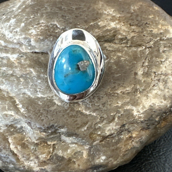 Southwestern Blue Kingman Turquoise Ring Size 6 | Sterling Silver | Authentic Native American Handmade | 18534