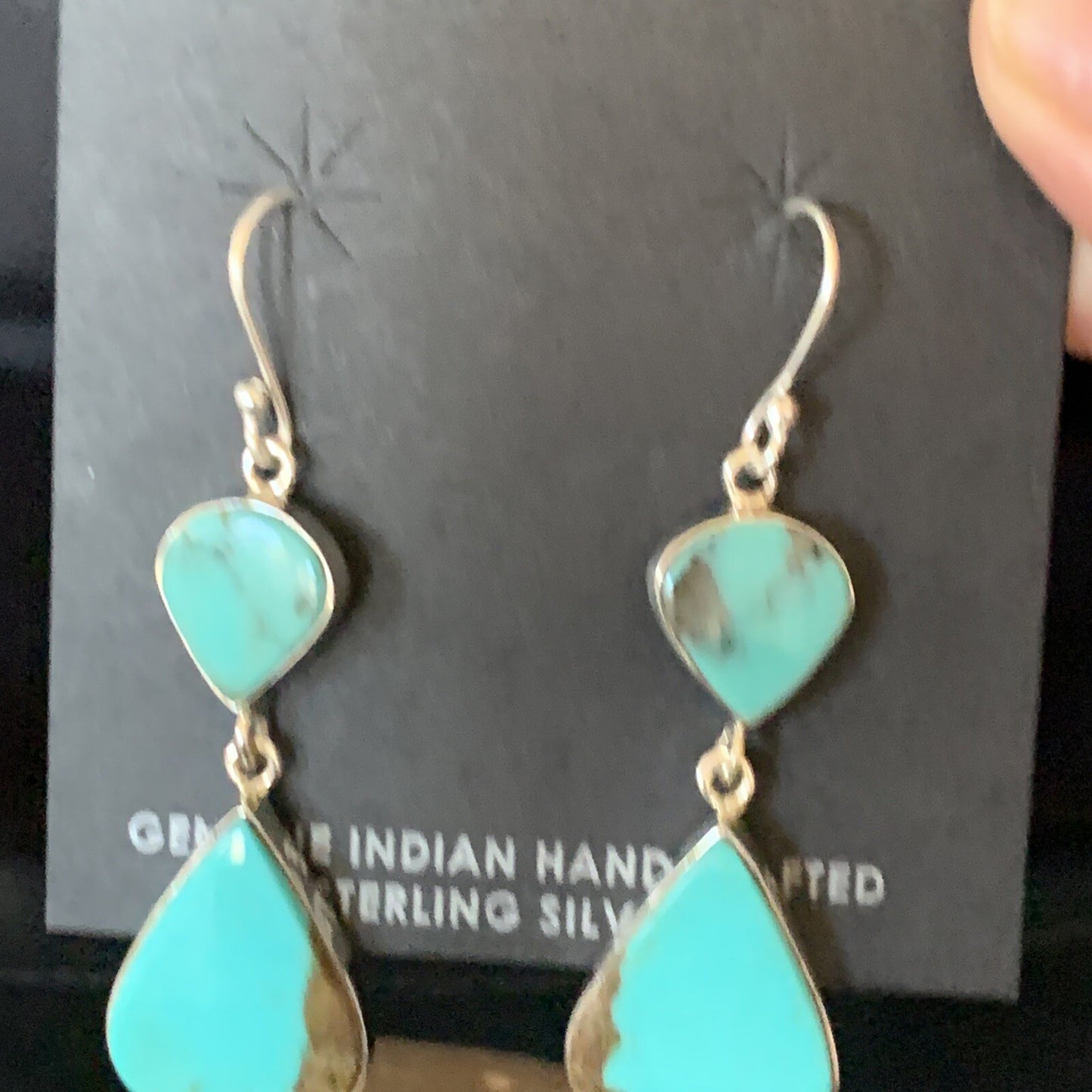 Kingman Turquoise Handmade Navajo Sterling Silver Dangle Earrings 13899