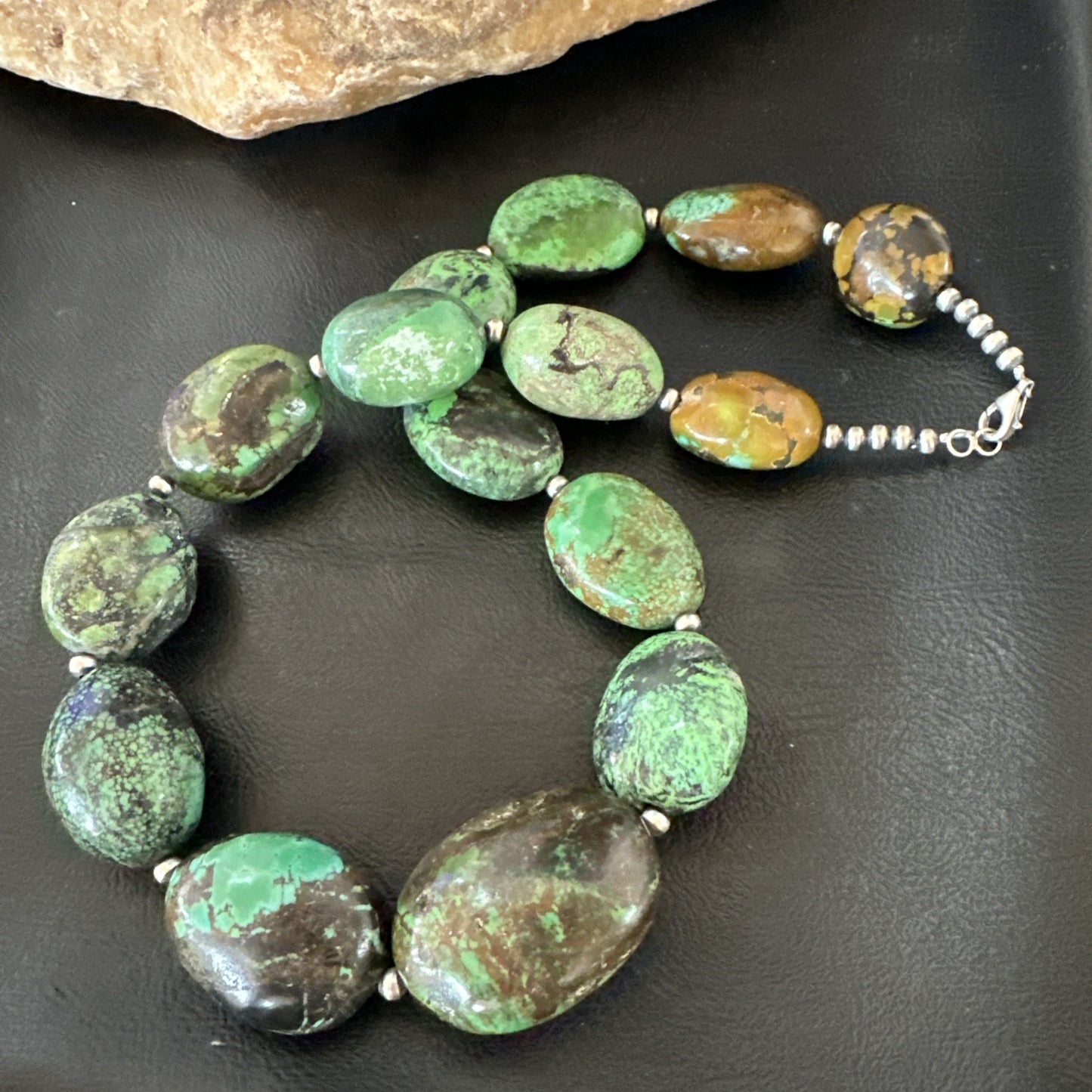 Blue Green Turquoise Chunky Navajo Sterling Silver Necklace 21” 19256