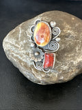 Old Pawn Spiny Oyster Coral Navajo Cluster Ring Sz 6 | Sterling Silver | Authentic Native American Handmade | 19762