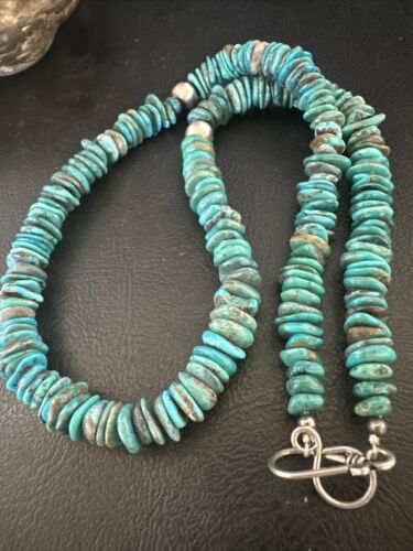 Navajo Blue Turquoise Bead Necklace | Sterling Silver | Graduated | 8mm | Authentic Native American | 19" | 17582